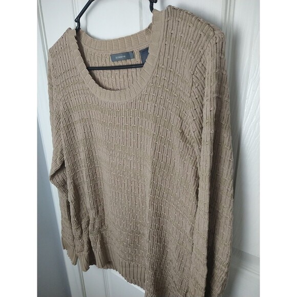 Liz Claibourne Woman L Brown Crew Pullover Casual Office Sweater Wide Ribbed Hem - Picture 2 of 8
